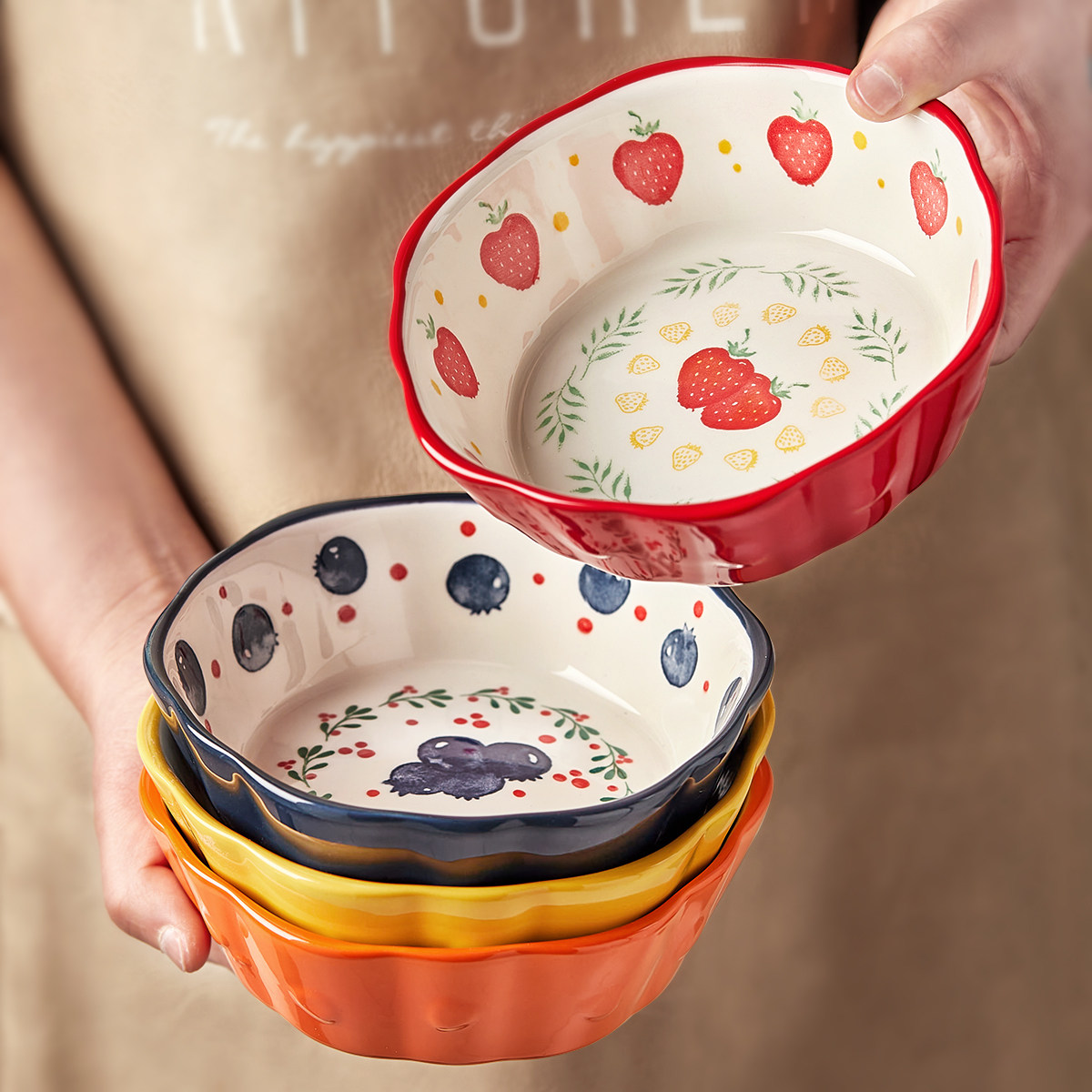 空气炸锅专用碗烤碗烤箱用微波炉陶瓷蒸蛋碗焗饭碗花边水果沙拉碗