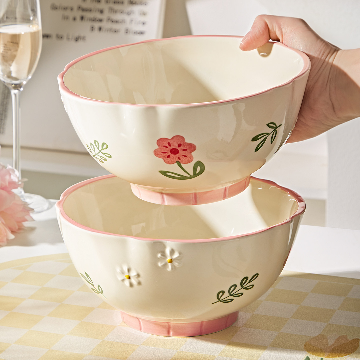 高颜值陶瓷汤碗家用2025新款大碗泡面碗8寸汤面碗釉下彩汤盆碗具,餐饮具,碗,淘宝优惠券,粉丝福利购,淘宝优惠卷