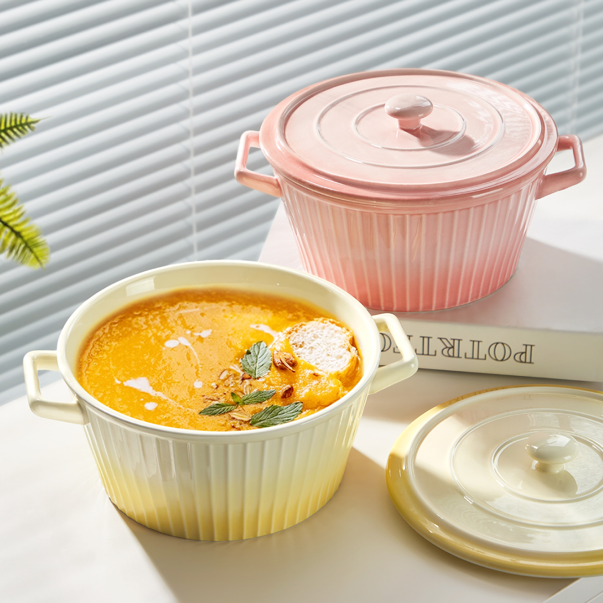 奶油风双耳汤碗陶瓷高颜值汤面碗