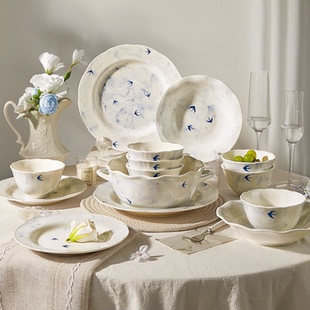 中式 高颜值米饭碗双耳汤碗面碗精致菜盘鱼盘 碗碟餐具家用2025新款