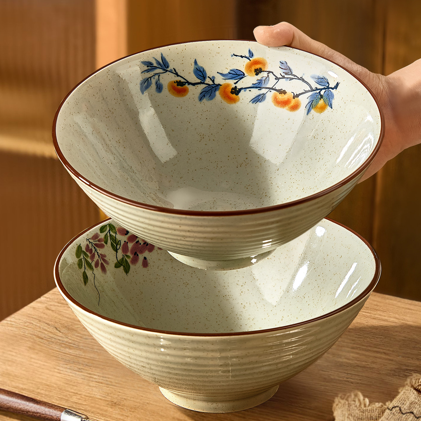 中式复古斗笠面碗家用2026新款陶瓷釉下彩吃面条碗大碗汤碗拉面碗,餐饮具,碗,淘宝优惠券,粉丝福利购,淘宝优惠卷