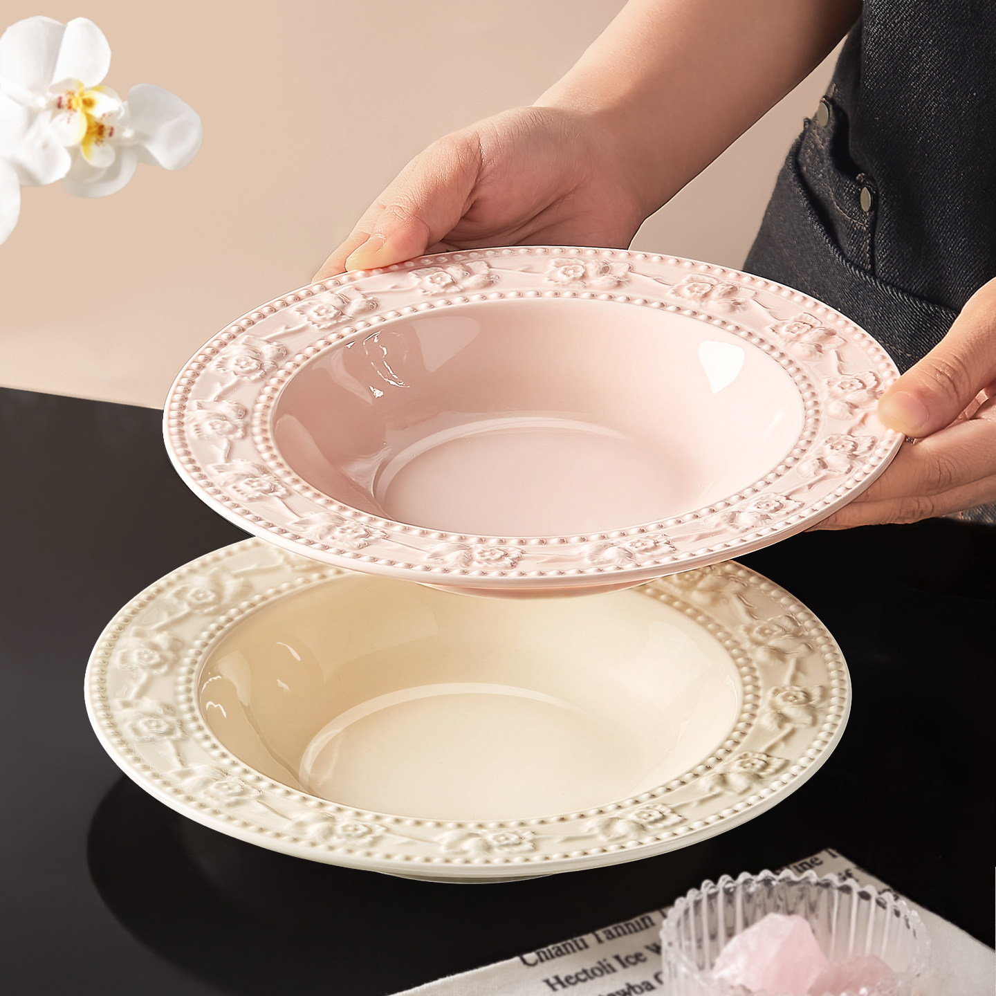 法式草帽盘高级感盘子家用菜盘2025新款陶瓷意面西餐盘碗碟子深盘,餐饮具,盘,淘宝优惠券,粉丝福利购,淘宝优惠卷