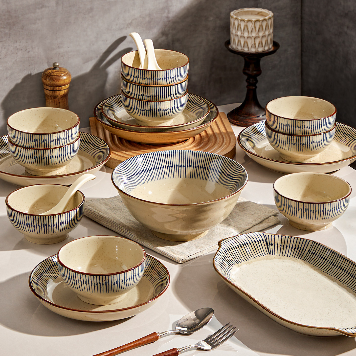 釉下彩碗碟套装家用2026新款陶瓷碗盘子日式复古乔迁新居碗筷餐具,餐饮具,碗,淘宝优惠券,粉丝福利购,淘宝优惠卷