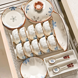 中式碗碟套装家用2026新款陶瓷碗盘子碗筷餐具釉下彩日式乔迁新居