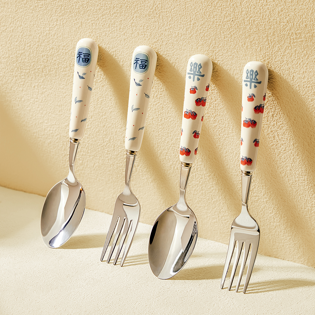 高颜值304不锈钢勺叉陶瓷手柄吃饭勺子水果甜品勺汤勺调羹长柄勺,餐饮具,叉/勺/筷套装,淘宝优惠券,粉丝福利购,淘宝优惠卷