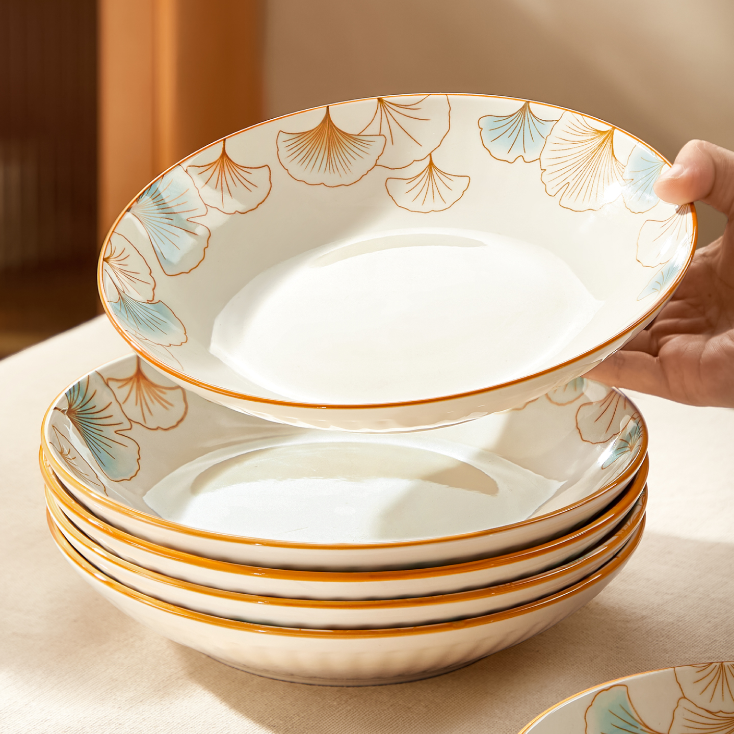 【中式银杏叶盘子】陶瓷炒菜碟子