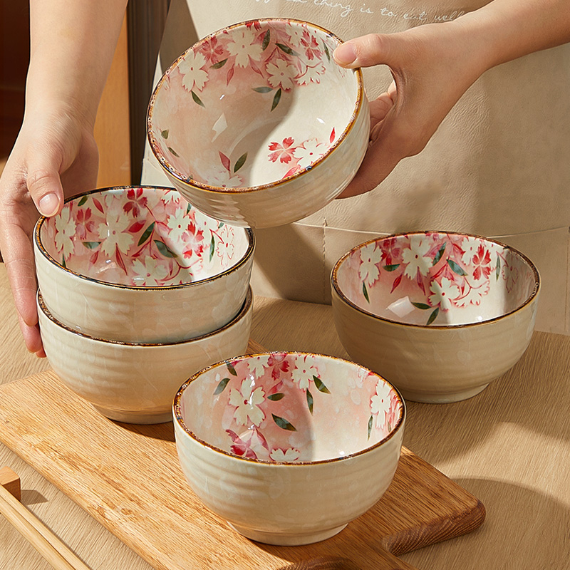 釉下彩陶瓷碗家用2024新款吃饭碗米饭碗5寸好看的盘子碗餐具套装