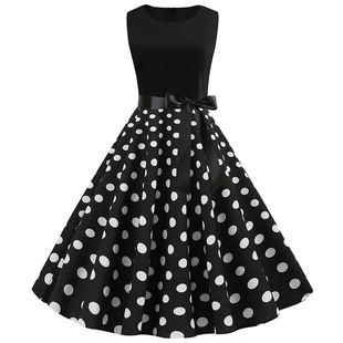 Summer Dress Polka Vestidos Pin Dot Vintage Black Women