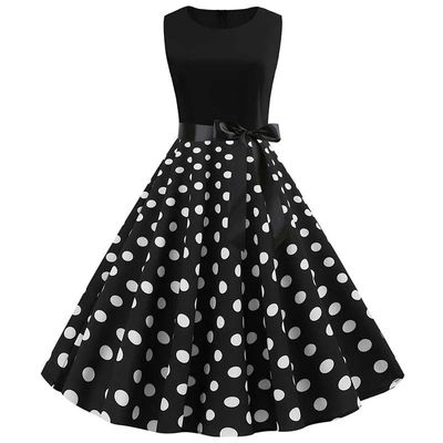 Black Polka Dot Summer Dress Women Vintage Pin up Vestidos