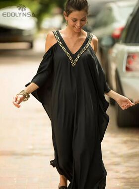 2024 Sexy Cold Shoulder V Neck Bats Sleeve Loose Summer