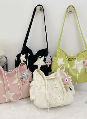 Women Star Pattern Corduroy Crossbody Bag Casual Tote Lady
