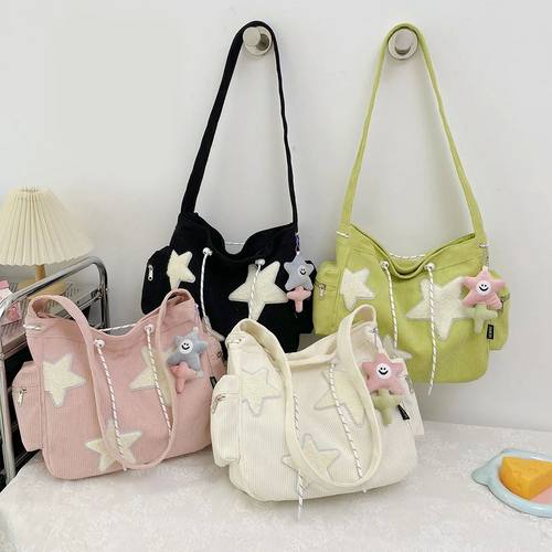 Women Star Pattern Corduroy Crossbody Bag Casual Tote Lady