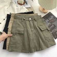 Army Green Short Cargo Skirt Women Drawstring High Waist