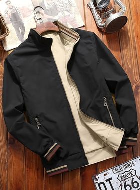 Men's Sports Jacket Coat Lapel Zipper Pockets Windproof Ribb