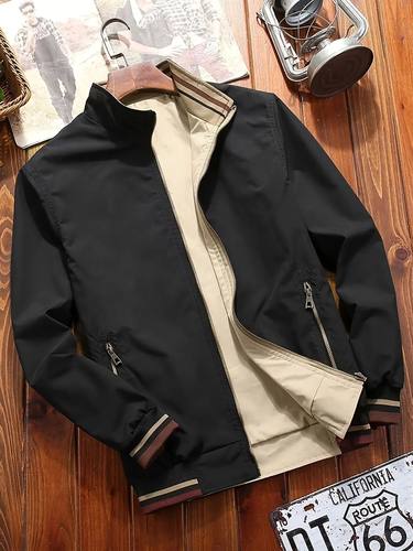 Men's Sports Jacket Coat Lapel Zipper Pockets Windproof Ribb