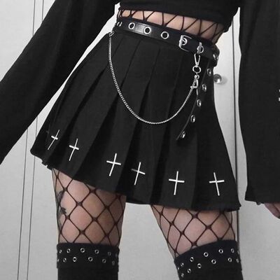 Black High Waist Mini Skirts Punk Pleated Vintage Skirt