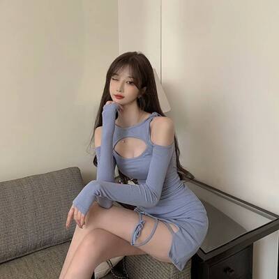 Sexy Women Mini Dress Lace Up Bandage Autumn Slim Long