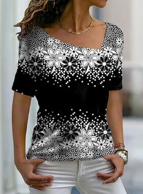 2024 Women's Floral Theme Printed Painting Tee Shirts V