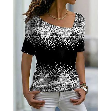 2024 Women's Floral Theme Printed Painting Tee Shirts V