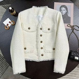 Jacket Women Single Elegant Brea Neck Tweed French Fashion