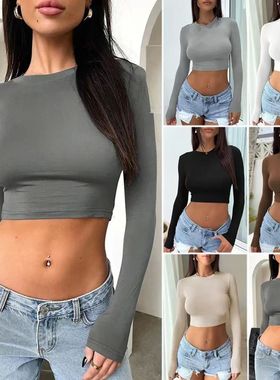 Women Long Sleeve Slim T-Shirts O Neck 2024 Spring Summer
