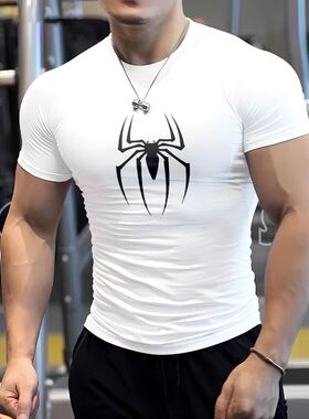 Men Gym T-shirts O Neck Print High Quality Sportswear Tops