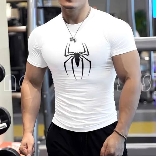 Men Gym T-shirts O Neck Print High Quality Sportswear Tops