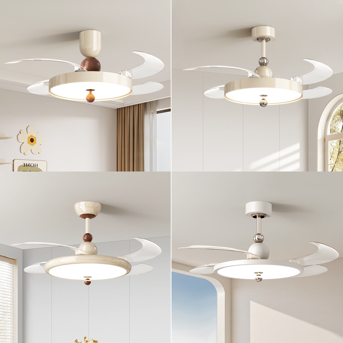 奶油风隐形风扇灯2025新款静音变