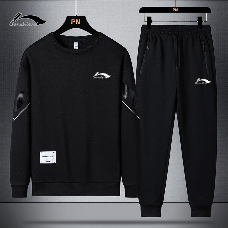 品牌黑色运动套装男士2024春秋季时尚卫衣帅气舒适潮牌潮流两件套,男装,休闲运动套装,淘宝优惠券,粉丝福利购,淘宝优惠卷