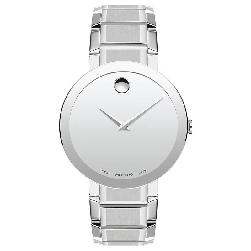 Movado/摩凡陀男士瑞士腕表mm不锈钢表带石英机芯银色表盘防水米