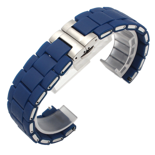 适用西铁城蓝天使光动能男表带一代二代硅胶AT8020 蓝色表带 23mm