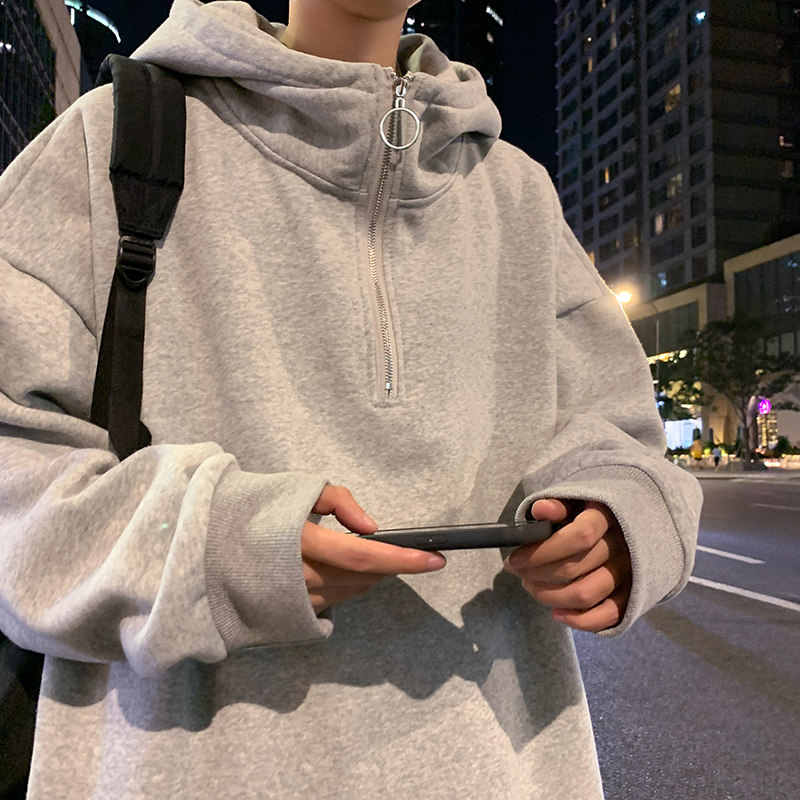 秋冬季个性排扣连帽卫衣男大码宽松套头外套WY2121,男装卫衣,电商A073