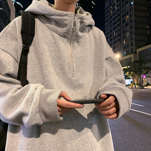 秋冬季个性排扣连帽卫衣男大码宽松套头外套WY2121