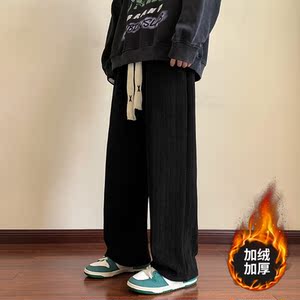 潮流百搭麦穗条雪尼尔休闲裤男大码宽松拖地裤 K828特P35加绒P45图片