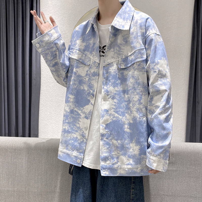 秋冬季扎染工装夹克男女同款大码情侣外套J,男装夹克,电商A073