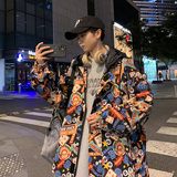 秋季新款潮流印花男士连帽夹克宽松情侣外套J，男装夹克，电商A073