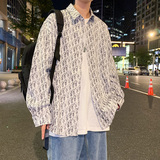 潮流时尚几何印花长袖衬衫男大码宽松百搭防晒衬衣外头CS2113，男装衬衫，电商A073