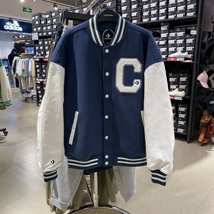 CONVERSE匡威冬款 A01 男子立领棒球服海军蓝学院休闲外套10027241