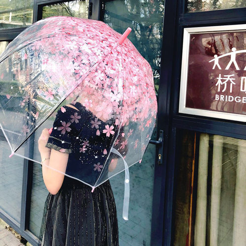 长柄自动透明雨伞女日系韩国创意小清新ins直柄樱花公主拱型遮阳