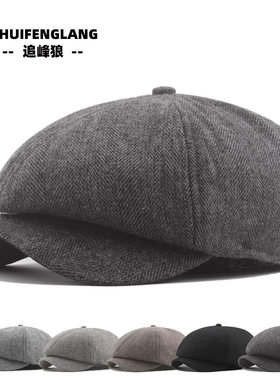 秋冬保暖八角帽男士保暖休闲前进帽加棉时尚贝雷帽英伦复古报童帽
