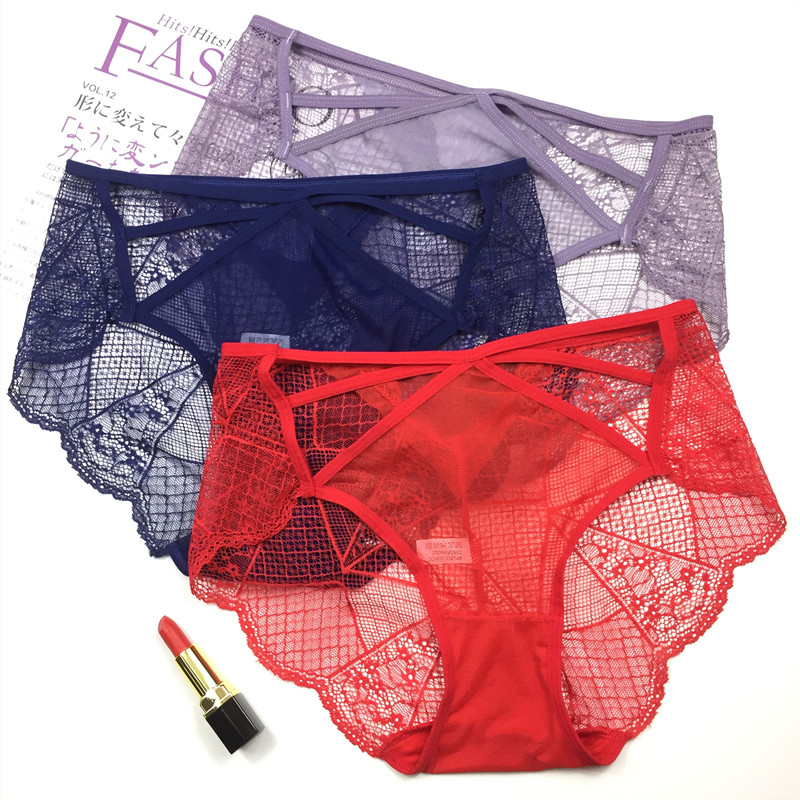 蕾丝透明中腰性感三角内裤