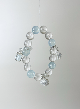 天然水晶手链女款海蓝宝珍珠奶白晶手串金生水