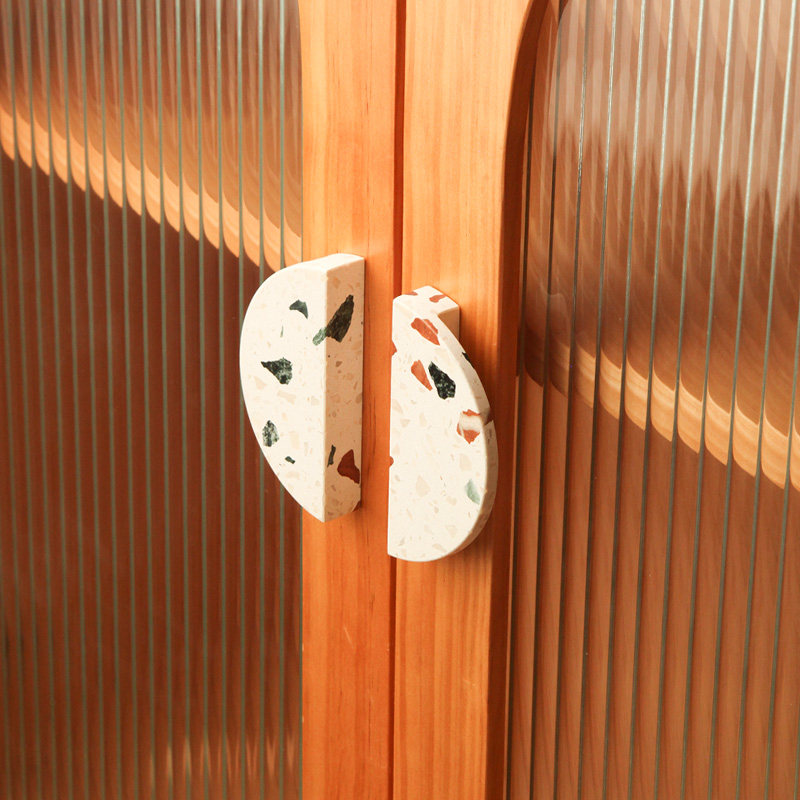 现代简约轻奢黄铜人造石圆形把手衣橱衣柜抽屉柜子家具手柄小拉手