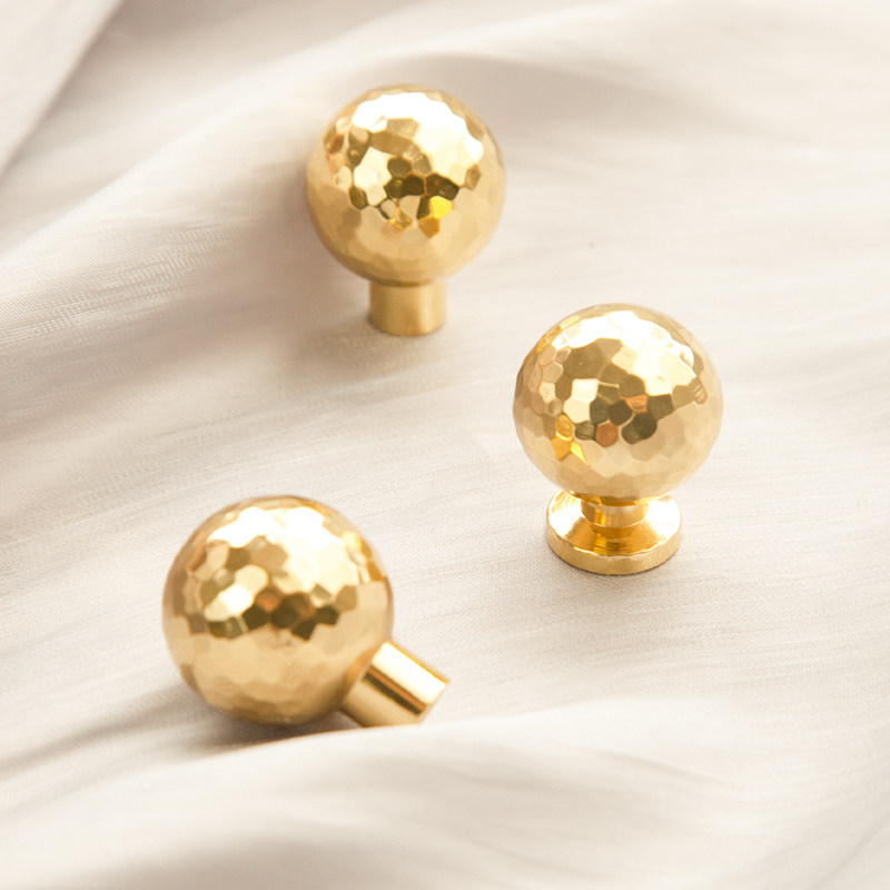 硕南黄铜轻奢风原创手工锤纹衣柜门把手橱柜子法式圆球金色小拉手,基础建材,小拉手,淘宝优惠券,粉丝福利购,淘宝优惠卷