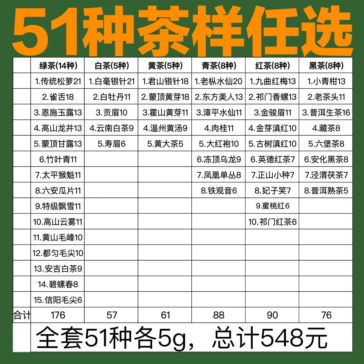 拍前先联系！51种茶样任选组合！
