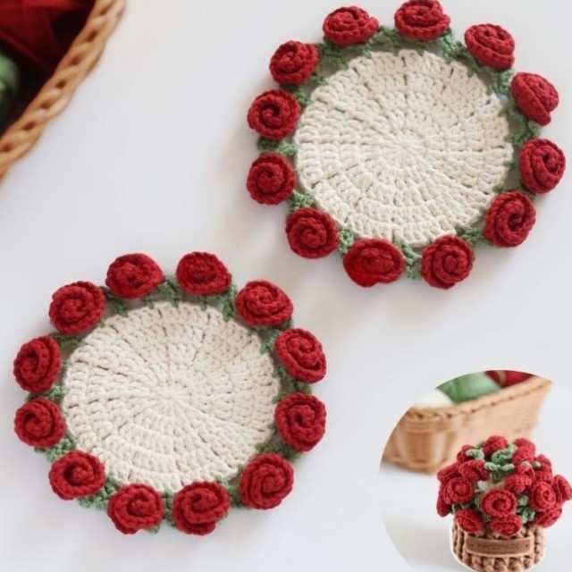 玫瑰花束杯垫手工编织材料包diy铃兰花毛线团钩织花朵毯子送礼物
