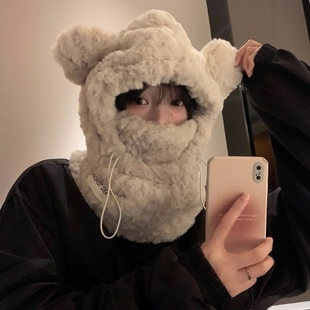 帽子女款2025新款围巾一体秋冬季韩版保暖护耳帽学生骑车防风寒冬