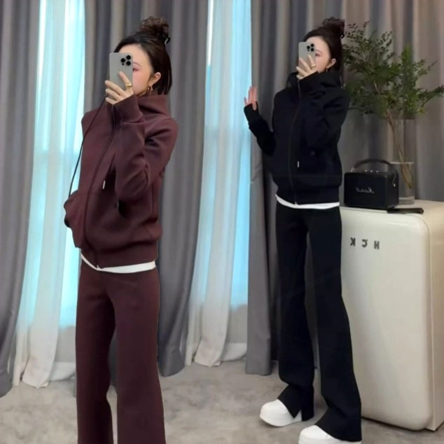 百搭连帽长袖卫衣阔工作室原创春秋新款休闲运动服套装女韩版洋气