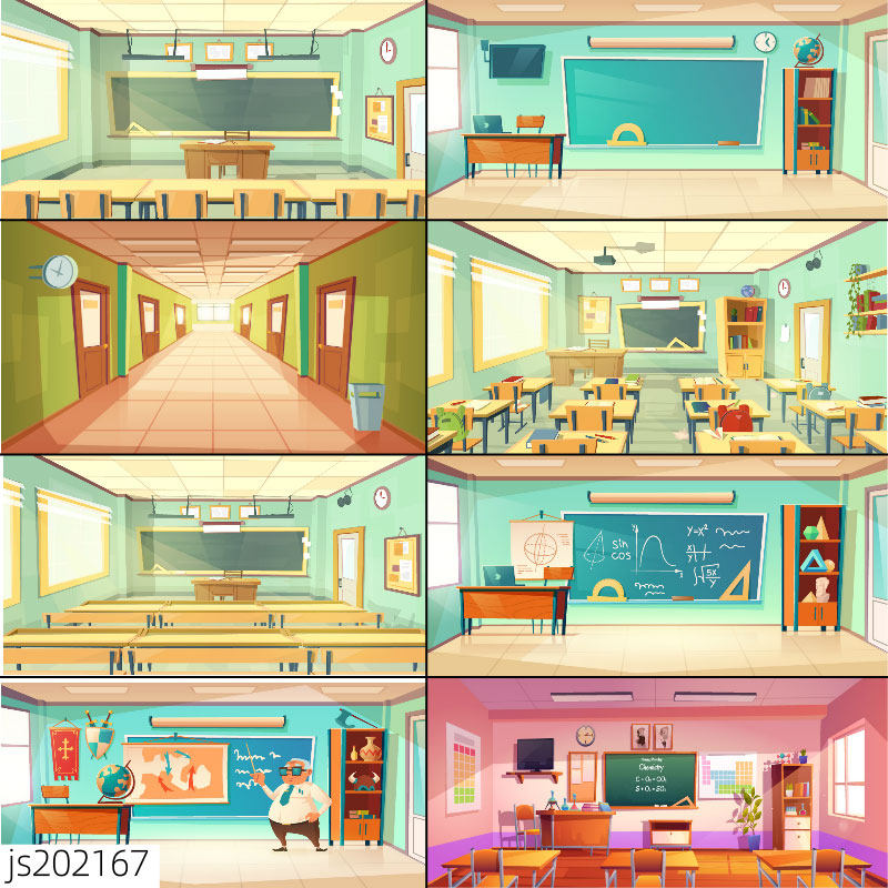 卡通教室黑板课桌老师学校动画制作ai矢量素材an/eps/flash可用