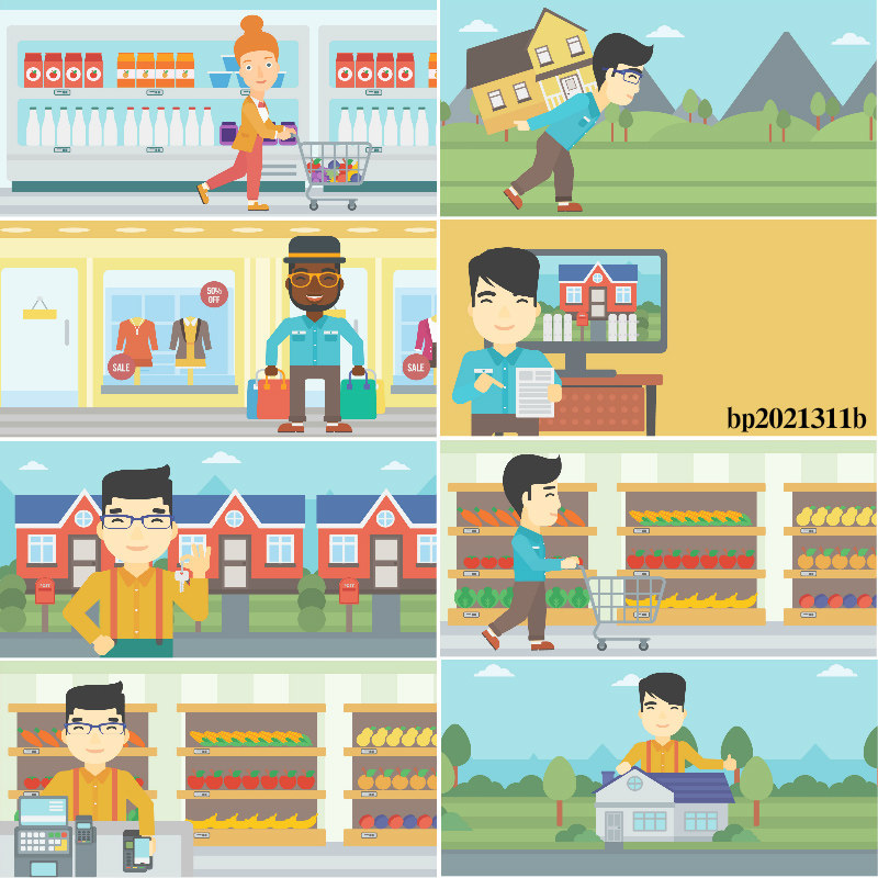 超市商场购物人物场景插画ai矢量素材an/flash/mg动画素材源文件